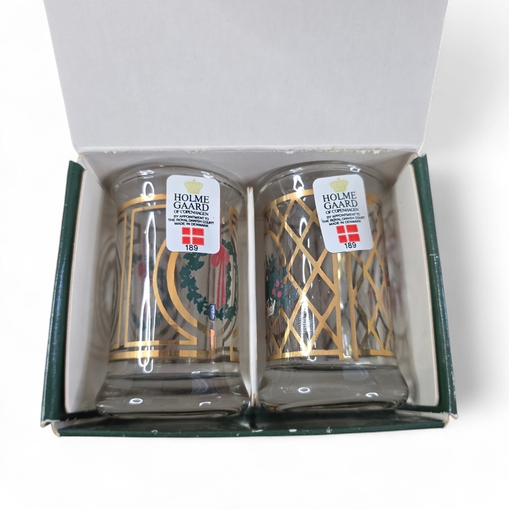 Holmegaard 1989 Christmas Dram Glasses Set of 2 Jette Frølich Holiday Denmark